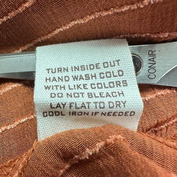 Blu Pepper Anthropologie Rust Brown Striped Peplum Babydoll Blouse Medium V Neck - Picture 7 of 7